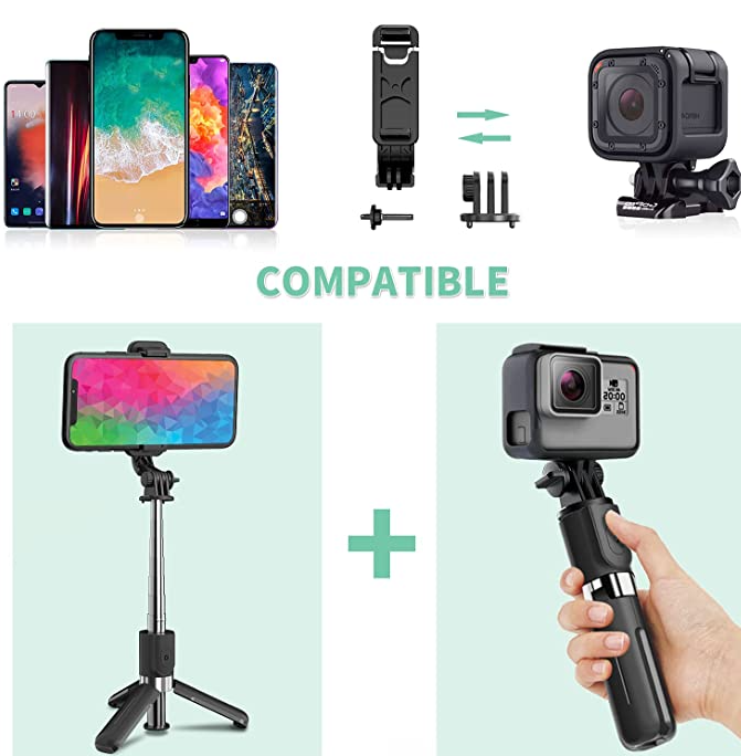 Selfie Stick with Extendable Tripod and Bluetooth Remote